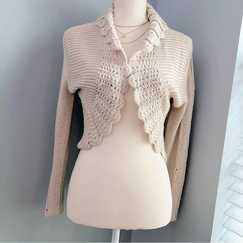 Beige Bolero Open Knit Cardigan Size Small / Medium - Picture 1 of 5